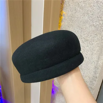 01906-yuchun-melnas vilnas silts Rhinestone lente jostas dāma MICES klp sieviešu astoņstūra cepure
