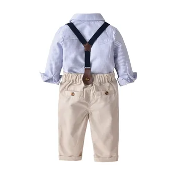 1-4Years Pavasara rudens Modes Bērni Valkā Zēnu Drēbes Džentlmenis Bērnu Svītru T-krekls+Bikses+Siksnas+Priekšgala Bērnu Apģērbu Komplekti BC1749