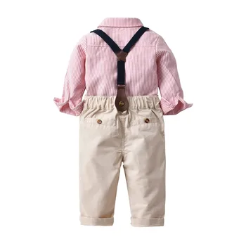 1-4Years Pavasara rudens Modes Bērni Valkā Zēnu Drēbes Džentlmenis Bērnu Svītru T-krekls+Bikses+Siksnas+Priekšgala Bērnu Apģērbu Komplekti BC1749