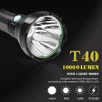 10000LM USB Lādējamu Lukturīti Spēcīgs LED Lukturis ar Long Diapazons Metot ar 4 Režīmi Ūdensizturīgs Āra Prožektors, Nometnes