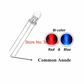 100gab F5 5mm Bicolor čipu LED Sarkans + Zils Kopējo Anoda Ūdens, Skaidrs, Dual Krāsas Led Apaļas Galvas Lampas Gaismas Pērlītēm sarkans+zils R+B