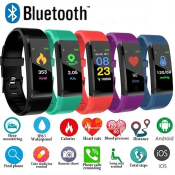 115 Plus Bluetooth Aproce Sirds ritma Monitors asinsspiediens Smart Joslā Aproce Fitnesa Tracker Smartband Android, IOS