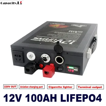 12v lifepo4 degvielas šūnu Inverter Uzlādējams Akumulators 100ah ar BMS AC220V 300W par RV Kempings Āra akumulators