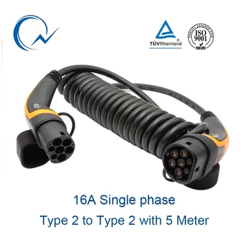 16.A EV Kabeļa Tips 2 Tipa 2 IEC 62196-2 vienfāzes EV Uzlādes Spraudnis Ar 5 Metru pavasara kabelis 3.6 KW EV uzlādes Mennekes