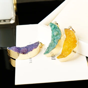 1PC krāsains Dabiskais Kristāliskais zobu mēness minerālu kristālu rotaslietas čakru dziedināšanas kaklarota modes vienkāršs DIY modes dāvana