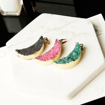 1PC krāsains Dabiskais Kristāliskais zobu mēness minerālu kristālu rotaslietas čakru dziedināšanas kaklarota modes vienkāršs DIY modes dāvana