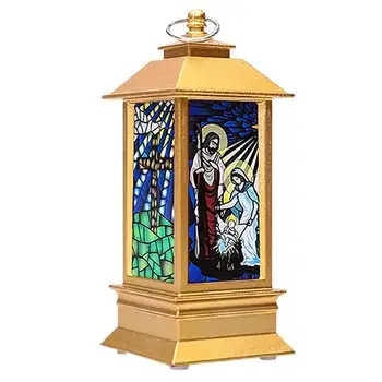 1pc Ziemassvētku LED Vētra Laternu Baznīca Jēzus Modelis Imitētu Nelielu Eļļas Lampas