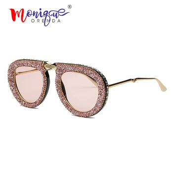2019 Locīšanas Portatīvo Stila saulesbrilles sieviešu Luksusa Zīmolu izmēģinājuma saulesbrilles luksusa Rhinestone Vintage Vīriešu saules brilles oculos