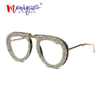 2019 Locīšanas Portatīvo Stila saulesbrilles sieviešu Luksusa Zīmolu izmēģinājuma saulesbrilles luksusa Rhinestone Vintage Vīriešu saules brilles oculos