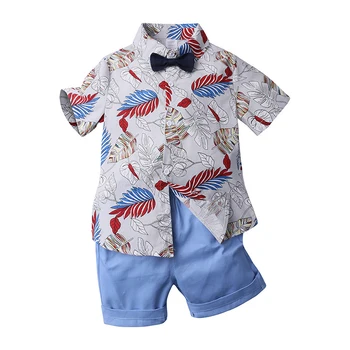 2020 Bērniem Vasaras Tērpiem Toddler Zēns Apģērbu Modes Drukāt Džentlmenis Īsām Piedurknēm Bērnu T-krekls+Šorti Bērnu Apģērbu Komplekts 1923