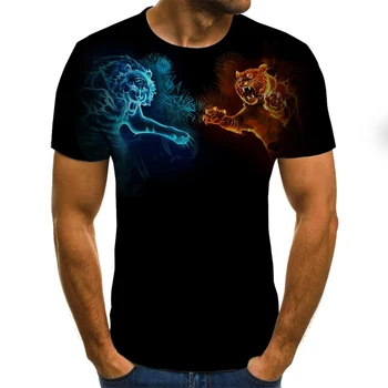 2020. gada Vasaras Vīriešu Sporta T-krekls Dzīvnieku Īsām piedurknēm T-krekls Tiger Fitnesa T-krekls