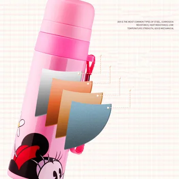 470mL Disney Mickey Karikatūra Ūdens Kausa 304 Nerūsējošā Tērauda Termoss Dzeramā Pudele ar Virvi, Bērniem, Zīdaiņu Pārnēsājamo Drinkware