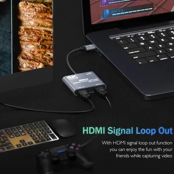 4K 1080P USB 3.0 uz HDMI Video Audio Spēles Capture Karte Ar Loop Out Pilnu 1080p 60 Ierakstīt, Izmantojot DSLR Videokamera
