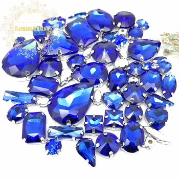 58pcs 10shapes 25sizes Samaisa Safīra zilā formas un lieluma Stikla, Kristāla rhinestones sudrabaini apakšā DIY aksesuāri