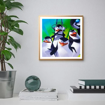 5D Dimanta Krāsošana Dzīvnieku Pilnu Kvadrātveida, Apaļas Dimanta Urbšanas Izšuvumi Karikatūra Pingvīns Dimanta Mozaīkas Fāzēm Mājas Sienas Apdare