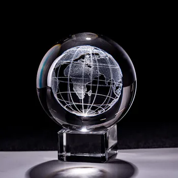 6cm Lāzera Iegravēts Zemes Miniatūras Kristāla 3D Bumba Stikla Globuss Sfērā Stikla Prese Laivas Rotājumu Mājas Apdare Statuetes