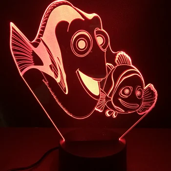 7 Krāsas, Led Nakts Gaisma Bērniem Dāvanu Meklējot Nemo Guļamistaba Karikatūra Lampas Bērni, Dāvanu Touch Sensors 3D Nightlights Pulkstenis Bāzes