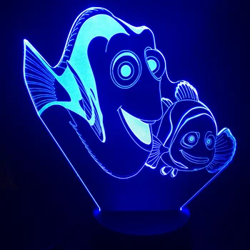 7 Krāsas, Led Nakts Gaisma Bērniem Dāvanu Meklējot Nemo Guļamistaba Karikatūra Lampas Bērni, Dāvanu Touch Sensors 3D Nightlights Pulkstenis Bāzes