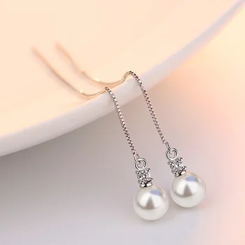 925 sterling sudraba modes spīdīgas kristāla pērle dāmas gariem auskariem sieviešu rotaslietas sieviešu dāvanu piliens kuģniecība