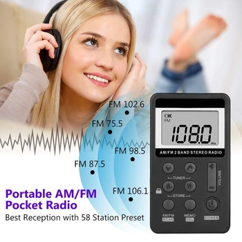 AM FM Portatīvo Kabatas Radio, Mini Digital Tuning Stereo ar Uzlādējams Akumulators un Austiņas, lai Iet/Skriet/Sporta zālē/Kempings (Bla
