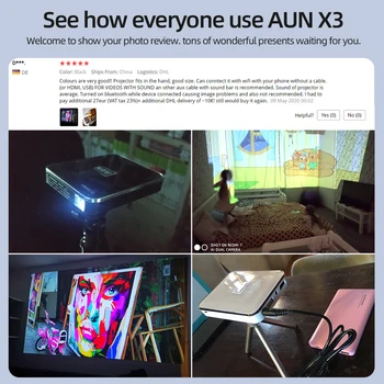 AUN MINI Projektoru X3, Portatīvie Kino 1080P, 3D Vedio Beamer, LED Lāzera Projektoru. Android/IOS Tālruņa Ekrāna Spoguļošana