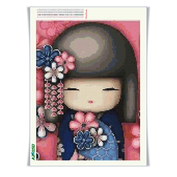 AZQSD Dimanta Krāsošana Japāņu Lelle Pilnu Kvadrātveida Rhinestones Bildes Dimanta Izšuvumi Karikatūra DIY Mozaīkas Pārdošana