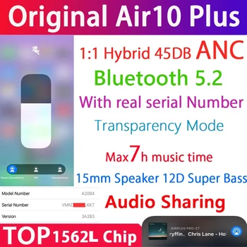Air10 Plus TWS Bezvadu Bluetooth 5.2 Austiņas 45DB Hibrīda ANC Earbuds Super Bass 1562L PK H1 1562A 1652H 1562K