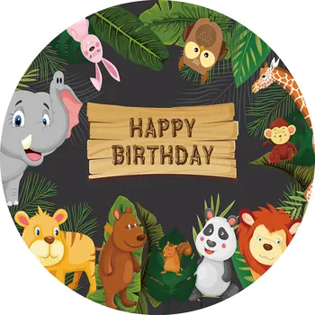 Allenjoy Džungļu Pusi, Apaļi Fona Segtu Safari Savvaļas Aninals Happy Birthday Photozone Banner Svinēt Kid Baby Dušas Dekori