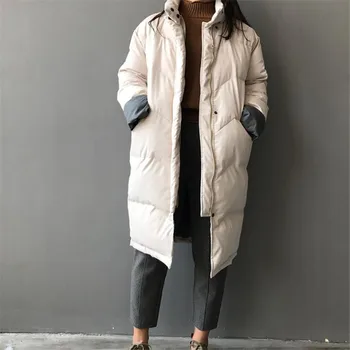 Amerikāņu Sieviešu Kokvilnas Polsterēta Jaka Garš Mētelis Siltu Maizi, Apģērbu, korejiešu Versija Studentiem Gadījuma Modes Brīvs