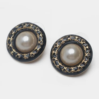 Amorita boutique Modes Melns aplis pērļu auskaru