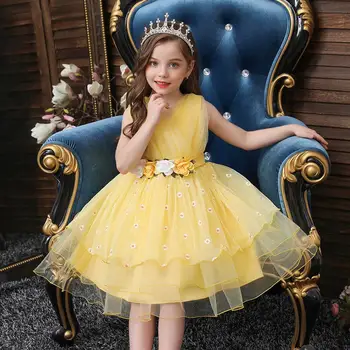 Ar NewFlower Vintage Izšuvumi Baby Meitenes Kleita Atklāšanas Ceremonija, Apģērbu Tutu Puse Elegants Valkāt Meitenes Princese Kleita Bērni