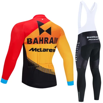 Ar garām piedurknēm BAHREINA Riteņbraukšanas KOMANDA jersey sporta velosipēds Bikses MTB Ropa Ciclismo Quickdry VELO Maillot Culotte Apģērbi