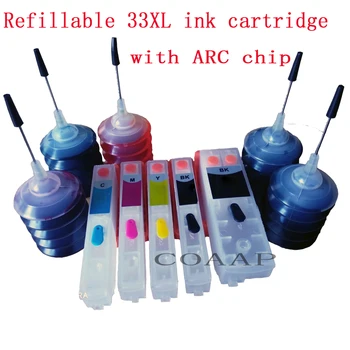 Atkārtoti uzpildāmi 33XL tintes kasetnes komplekts + 150ml Krāsu tinte EPSON XP-530 XP-830 XP-540 XP-900 XP-630 XP-640 XP-635 XP-645 Printeri