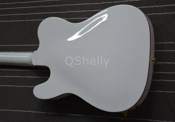 Augstākās kvalitātes QShelly baltās TL F caurumi ģitāra dobi iestādei pārredzamu pickguard zelta saistošu elektriskās ģitāras