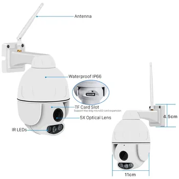 BESDER 1080P, 960P 5X Auto Zoom PTZ IP Kameras WiFi Mini Speed Dome VIDEONOVĒROŠANAS Drošību Āra Kameras IP Audio Ūdensizturīgs Nakts Redzamības