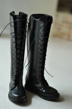 BJD lelles kurpes 1/3 1/4 Tēvocis izmēra stilīgu melnas mežģīnes-up zābaki ar augstu taisnām starām. Martines zābaki leļļu piederumi
