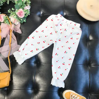 Baby Girl Mežģīnes Pidžamas Komplekts Kokvilnas Krekls+Elsas 2GAB Pavasara Vasaras Bērnu Sleepwear Pogu garām Piedurknēm Baby Home Lounge Uzvalks Drēbes