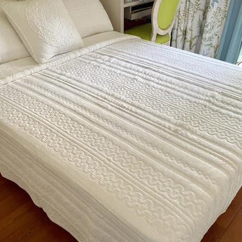 Balts kokvilnas gultas segtu Stepēts gultas Pārklājs Gultas Segtu Gultas Loksnes izmērs full, queen super king size segu Spilvendrānas 3pcs