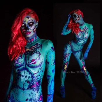 Biedējošu Cosplay Kostīms Sievietēm Halloween Karnevāla Puse Gothic Velna Ragana Zombiju Zentai Bodysuit Sexy Jumpsuit Dienā, Dead