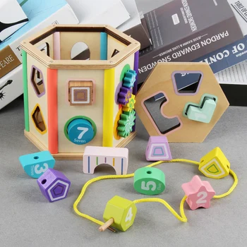 Bērnu Rotaļu Koka bloku Kapāšanas Bloku Forma matching Koka kastē DIY Krelles Bērnu Izglītojošas Koka rotaļlietas bērniem dāvanas