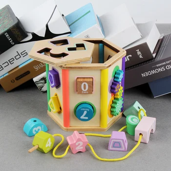 Bērnu Rotaļu Koka bloku Kapāšanas Bloku Forma matching Koka kastē DIY Krelles Bērnu Izglītojošas Koka rotaļlietas bērniem dāvanas