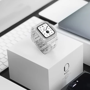 Caurspīdīgs Siksnu apple skatīties joslas 44mm/42mm silikona aproce+Aizsardzības gadījumā watchband par apple iwatch skatīties 6/5/4/3/2/1