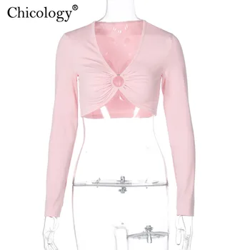 Chicology V Kakla Gredzenu Apli Dizaina Kultūru Top T-Krekls Ar Garām Piedurknēm Sexy Īss T Sievietēm 2020 Rudens Ziemas Drēbes, Streetwear