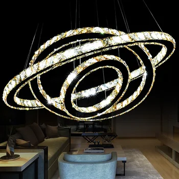 Chrome Lustra CrystalDiamond Gredzenu LED Lampas ar Nerūsējošā Tērauda dekors Gaismas Ķermeņi, Regulējami Cristal LED Spīdums lustra