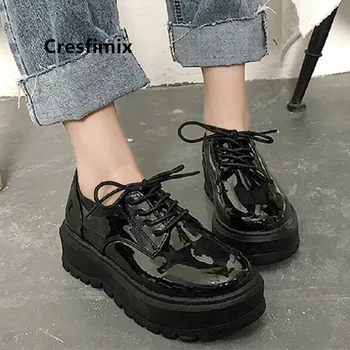 Cresfimix sapatos femininos sieviešu ikdienas black paslīdēt uz vienotas platformas kurpes lady ērti pu ādas pavasara vasaras kurpes a574