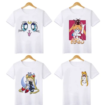 Cute Japāņu Anime Sailor Moon T Krekls Meitenēm Smieklīgi Karikatūra Usagi T-krekls Harajuku Fashion Tshirt Kawaii Top Tees Bērniem