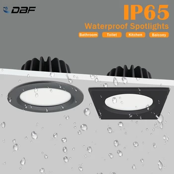[DBF]Ūdensizturīgs IP65 LED Spot Gaismas 5W 7W 9W 12W 15W Apaļa/Kvadrātveida Padziļinājums, salona Apgaismojums Vannas istabā Griestu Gaismas 3000K/4000/6000K