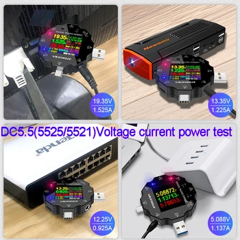 DC5.5 USB 3.0 Tips-C 18 1 USB testeri DC ciparu voltmetrs power bank lādētāja spriegums strāvas ammeter detektoru QC/PD3.0 mērītājs