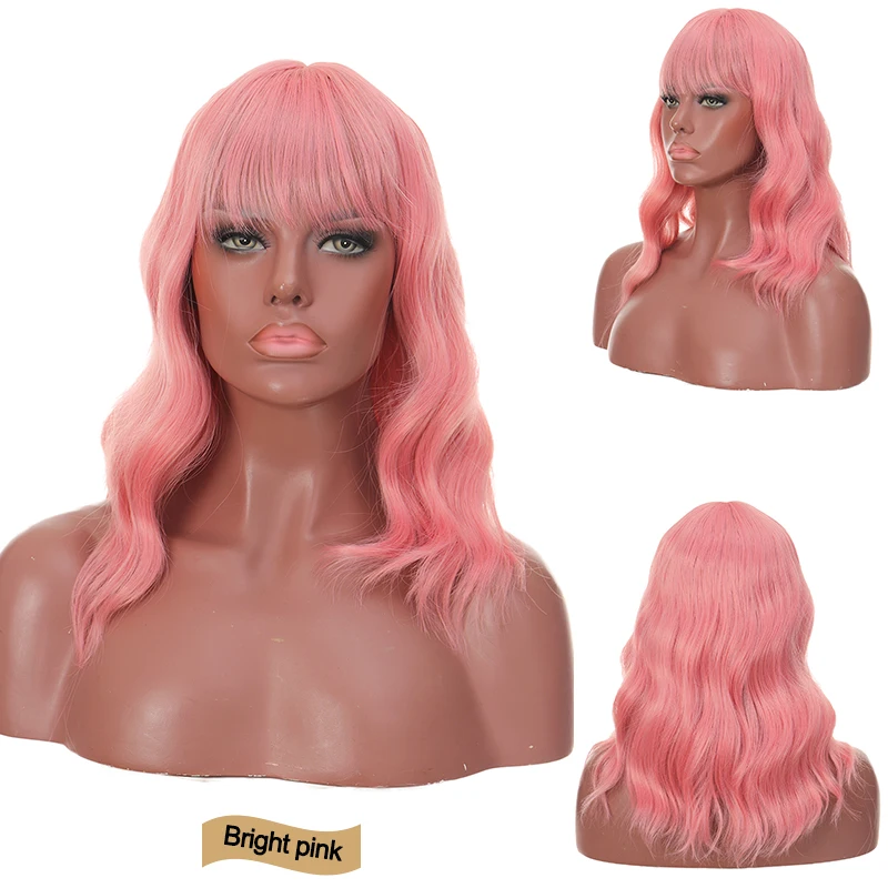 DIANQI sintētisko bob īsi viļņaini rozā, melnā blondīne dabīgo matu parūka siltuma izturīgas šķiedras cosplay, lolitas parūkas sievietēm