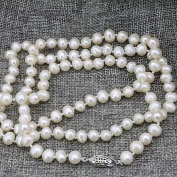 Dabas pērle 7-8mm pērles, baltas krelles sieviešu garās ķēdes piekariņi kaklarota dāvanas vairumtirdzniecības cenu rotaslietu izgatavošana 36inch B3239